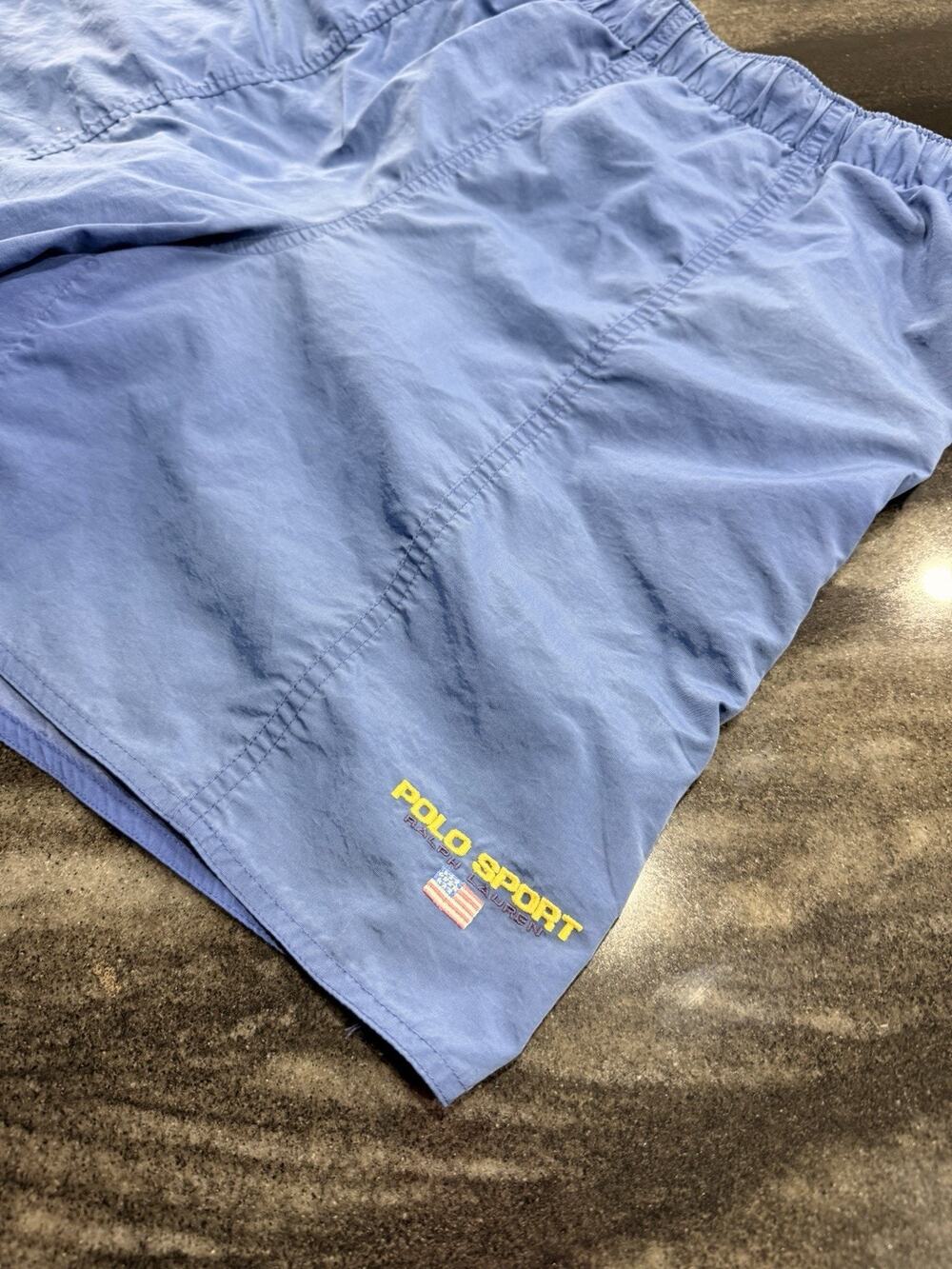 Polo Sport Ralph Lauren Swim Trunks Blue Mesh Lined Size Large USA Flag